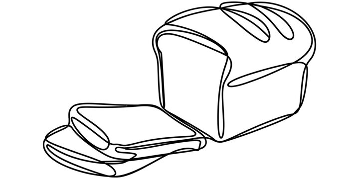 Continuous single line drawing of a loaf of bread and slices Vector, illustration