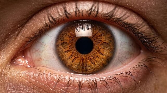 Extreme macro of human brown eye showing detailed iris pattern