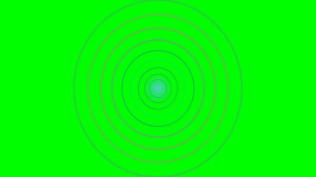 Abstract concentric circles pulsing on green screen background, radar wave animation