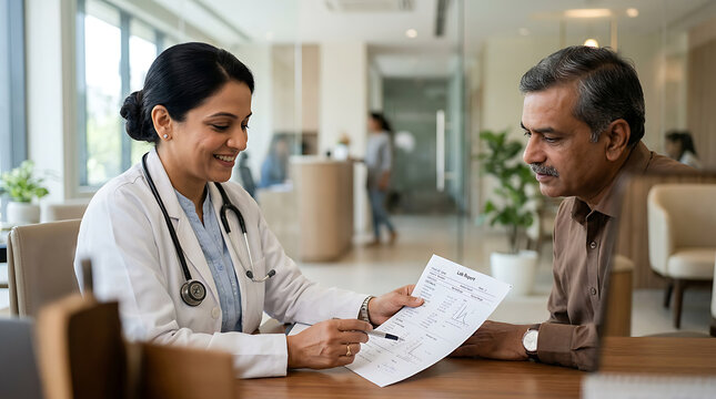 medical consultation between a doctor and a patient in a modern healthcare facility