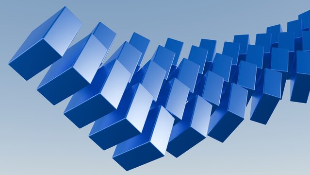 3D abstract blue geometric blocks dynamic curve background. Ideal for tech presentations, corporate branding, web design, and digital marketing materials
