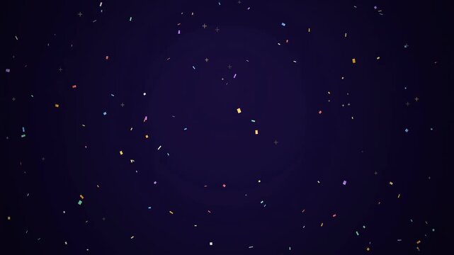 Colorful confetti falling on dark background for party celebration and holiday festivity.
