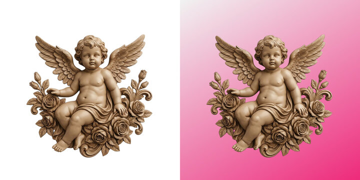 Cherub cherubim angel with wings and rose flowers sculpture