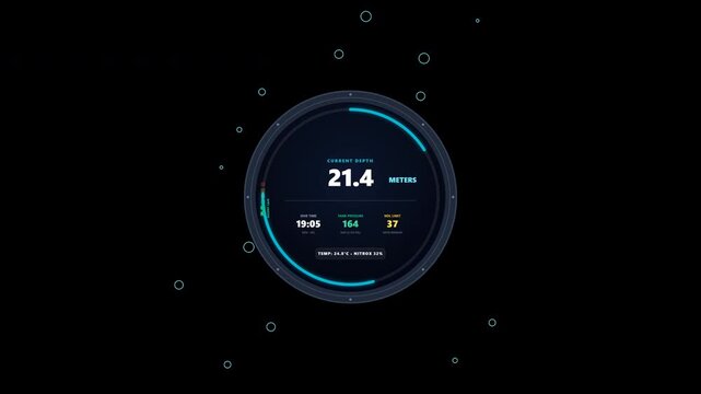 Scuba Diving Depth Gauge HUD with pressure, air-supply percentage and a rising bubble trail