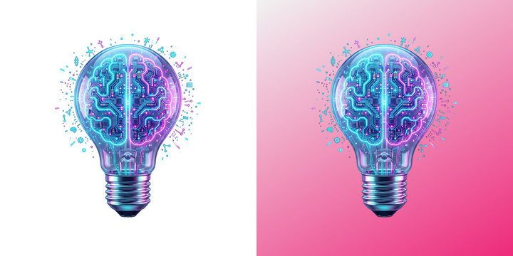 Artificial intelligence brain circuit light bulb digital concept illustration