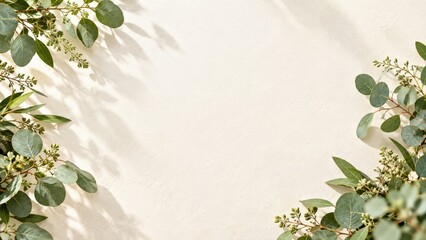 Cream botanical background with eucalyptus leaf border © Pixora Labs