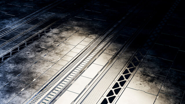 Metal industrial floor panels with grates and textured steel surface