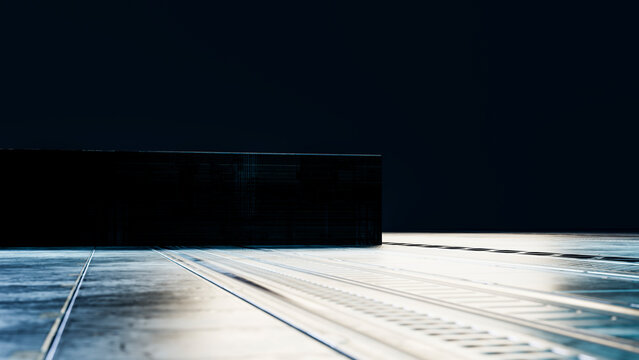 Reflective floor with striped lines in modern interior lighting