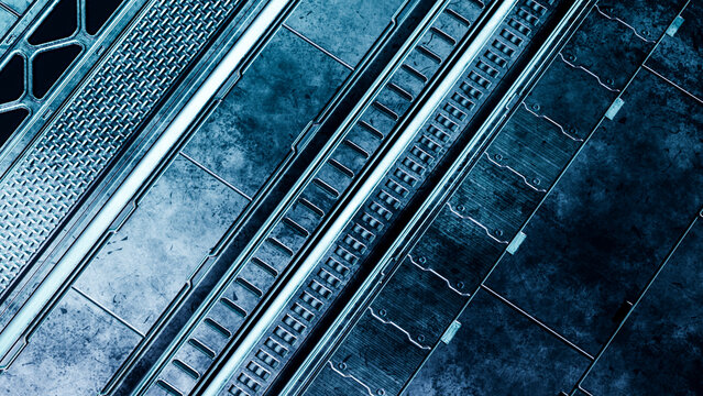 Industrial steel panels with metallic texture and pattern