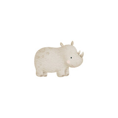 Cute baby rhinoceros watercolor illustration, beige rhino character for nursery decor, safari animals clipart for kids room poster © Tetiana Kravchenko