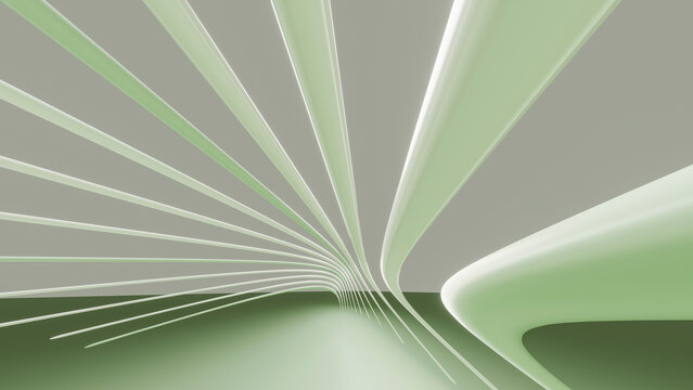 Abstract curved green and white lines in modern minimalist design
