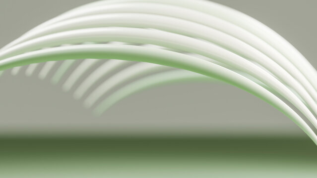 Curved white tubes creating abstract arches with green gradient