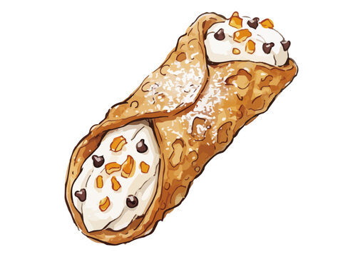Fresh and Appetizing Cannolo Illustration with Crispy Pastry and Creamy Filling／シズル感のあるカンノーロのイラスト