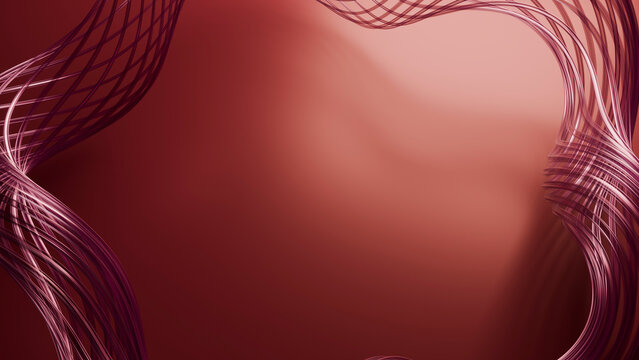 Abstract digital design with flowing pink wavy lines on red background