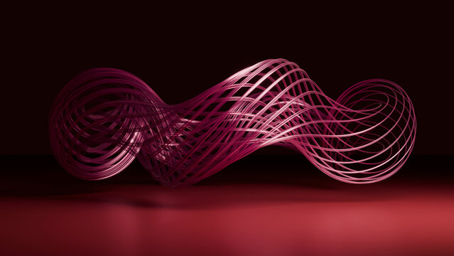 3d abstract wireframe mesh with curved lines on red background
