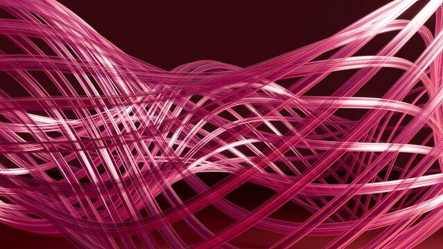 Abstract flowing pink curved lines on dark background
