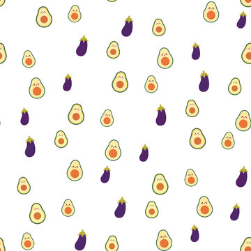 Cute cartoon avocados and eggplants pattern