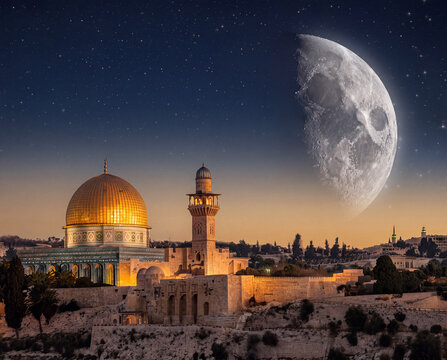 Jerusalem, Dome of the Rock at night, Islamic architecture
