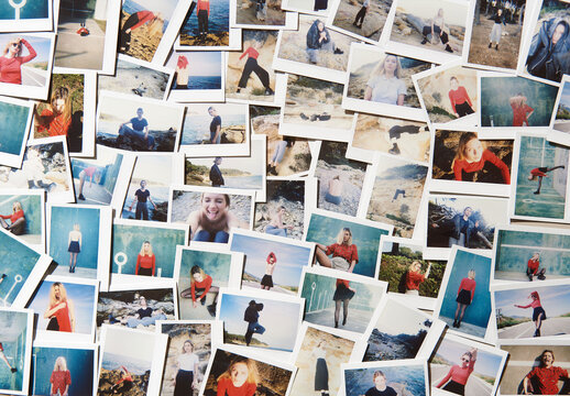 Mockup Template of Scattered Instant Photo Prints