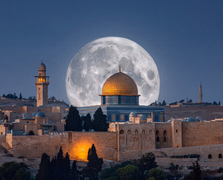 Jerusalem, Dome of the Rock at night, Islamic architecture