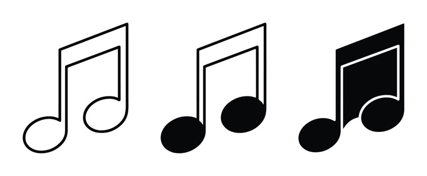 Musical notes collection outline solid styles, UI and web interface.