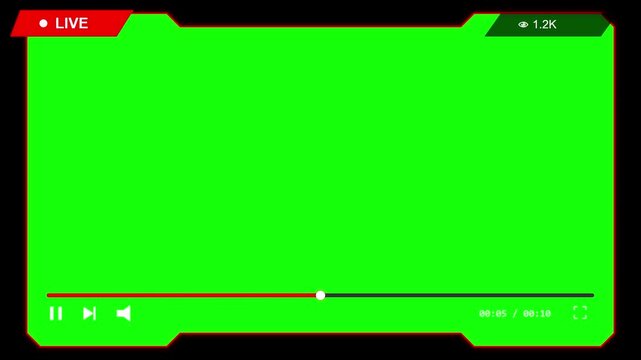 live broadcast video player interface animation with greenscreen