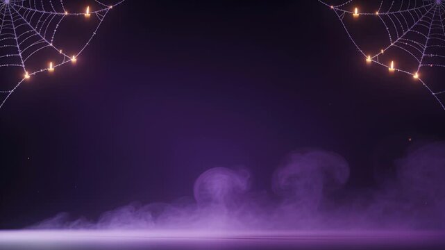 Loop starting, rising purple mist forming center stage for Halloween backdrop, with candles on webs