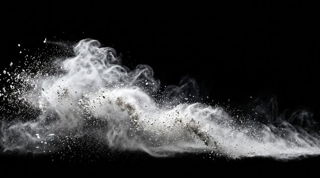 White powder wave effect with flying debris and smoke cloud texture for composite