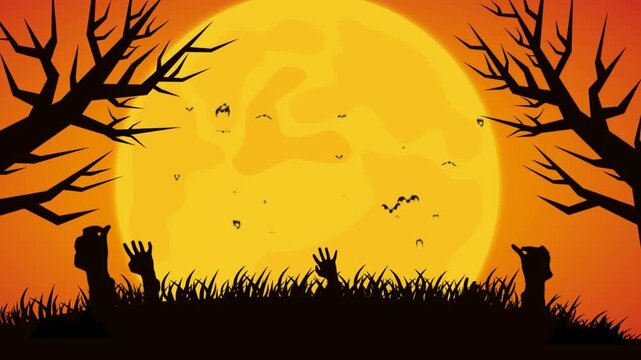 Halloween background with spooky trees and full moon for holiday projects