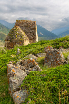 Crypt of City of Dead in village Eltyubyu, necropolis in North Caucasus mountain