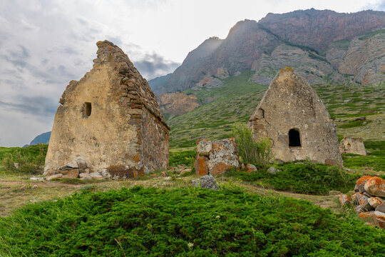 Crypt of City of Dead in village Eltyubyu, necropolis in North Caucasus mountain