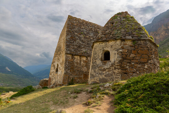 Crypt of City of Dead in village Eltyubyu, necropolis in North Caucasus mountain