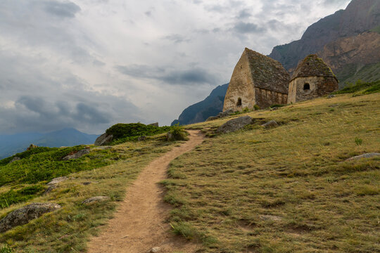 Crypt of City of Dead in village Eltyubyu, necropolis in North Caucasus mountain