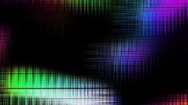 Colorful neon glitch texture features crt scanline noise. Abstract distorted video effect has vibrant pink tones.