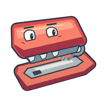 Eager red stapler with a playful open jaw expression