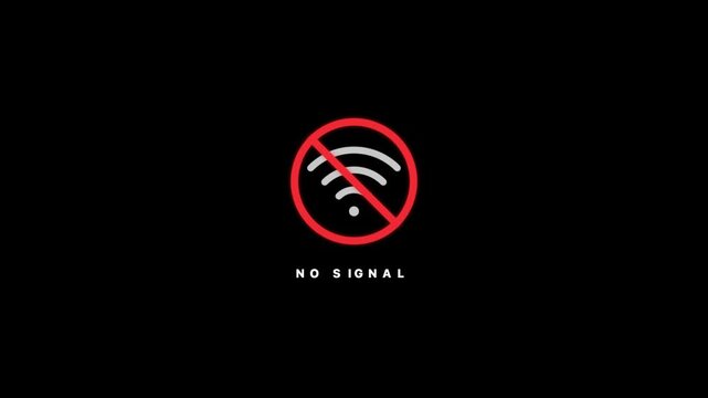 No wifi signal icons with red prohibition circles on black. This video displays network failure and offline status.