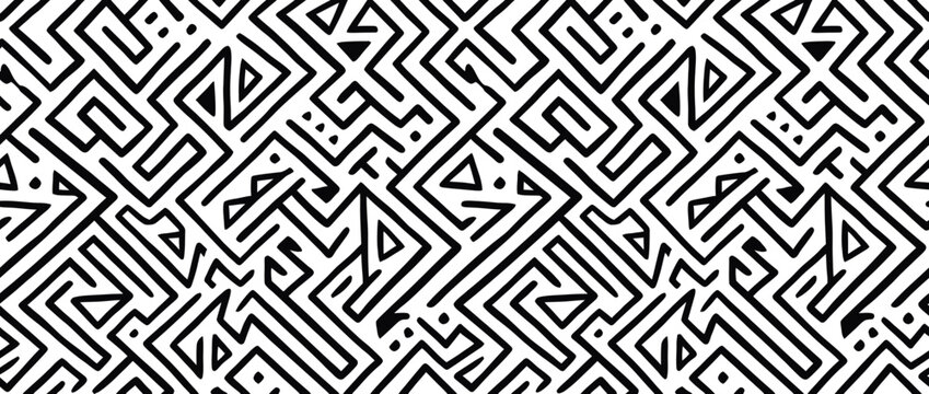 Abstract geometric maze pattern, black and white