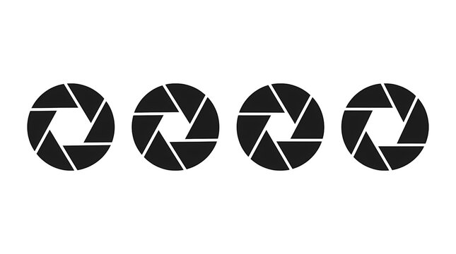 Camera Aperture Icons. Black Photography Lens Symbols. Photography And Imaging Concept. Clean Minimal Vector Illustration