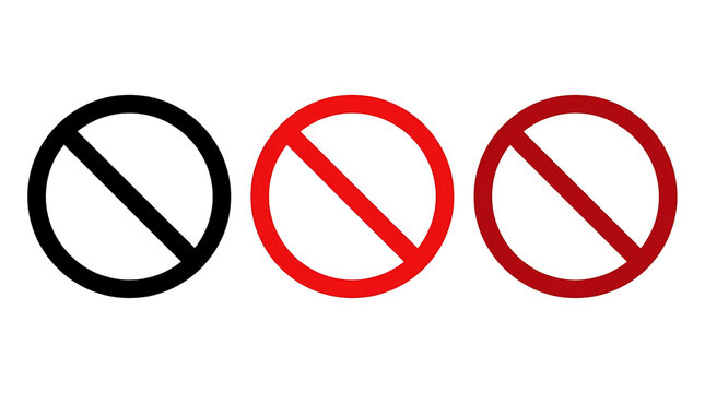 Prohibition Sign Icons. No Symbol And Restriction Symbols. Warning And Safety Concept. Clean Minimal Vector Illustration