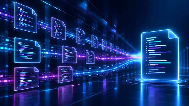 High speed digital processing of multiple floating code documents streaming into a master file database