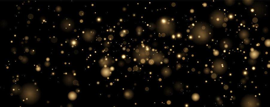 Golden bokeh lights create a shimmering field of soft circular shapes scattered throughout the dark background. The glowing orbs display varying sizes and gentle diffusion effects.