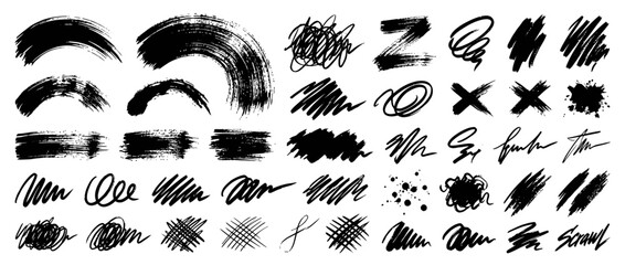 Fototapeta premium Collection of Black Hand Drawn Brush Strokes and Scribbles