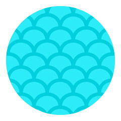 Mermaid fish scale pattern round vector graphic design element. Cyan turquoise mermaid wave fish scale pattern inside round circular frame isolated white background UI sticker graphic decor element © barsrsind