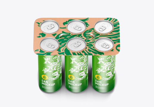 Six Pack Beverage Can Carrier Mockup