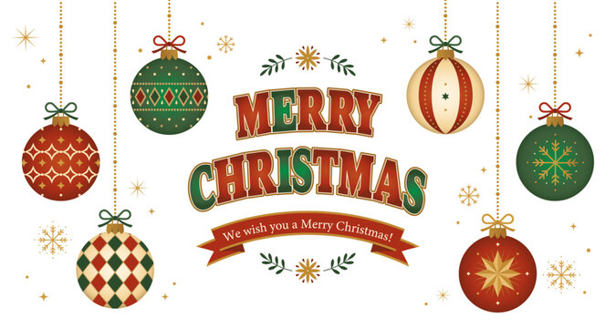クリスマスオーナメントのイラスト素材 ベクター サンプルテキスト 白背景