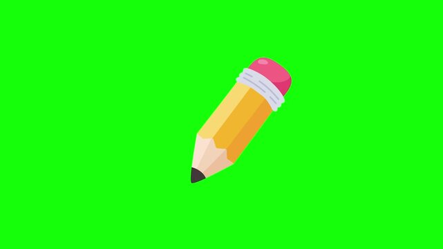 Vibrant yellow wooden pencil with a bright pink eraser against a clean green background, perfect for school and creativity.