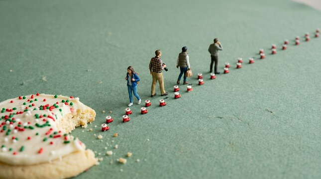 クリスマスクッキーから続くサンタブーツの足跡