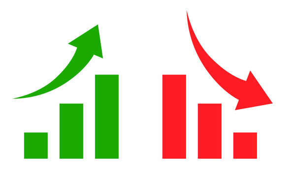 Growth and decline bar chart with arrow