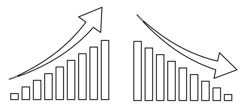 Growth and decline bar chart with arrow