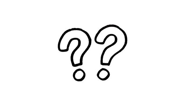 Black hand drawn double question mark animation, doodle query punctuation symbol, isolated video overlay element   